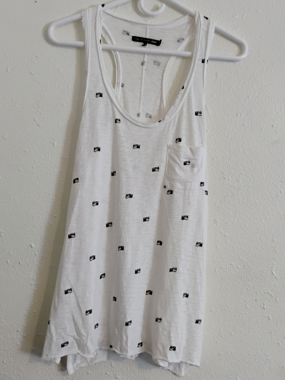 rag & bone White Tank Top Racer Back with Classic Camera Print